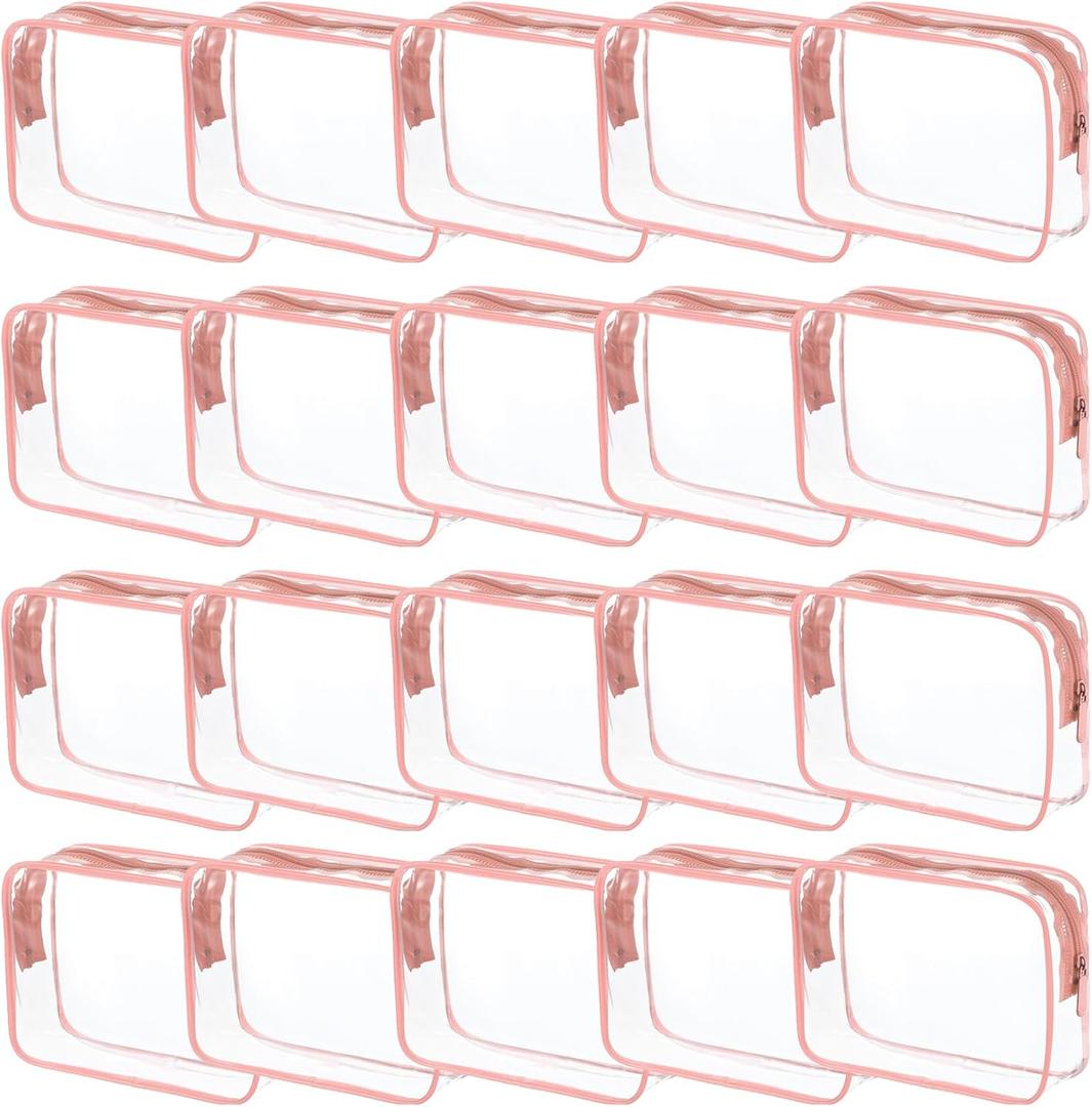 20 Packs Clear Cosmetics Bags for Women Men Waterproof Toiletry Bags PVC Makeup Bags Organizer Case with Zipper for Travel Bathroom (20 Pink Colors)