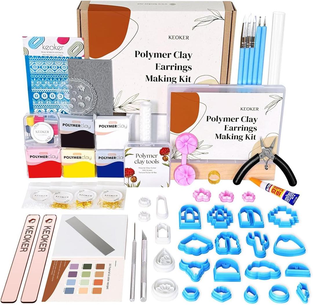 Keoker 123 PCS Clay Earring Making Kit, Polymer Clay Jewelry Making Kit for Teens and Adults, Fashion Designer Kits, Polymer Clay Earrings Kit Crafts, Great Gifts