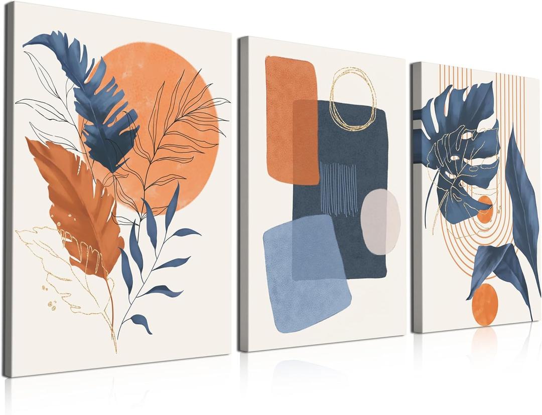 Boho Wall Art Painting Set of 3, 16"x24" Mid Century Modern Wall Decor Framed Canvas Print Minimalist Wall Art Geometric Abstract Modern Neutral Boho Wall Art Decor for Living Room Bedroom Bathroom (Pink)
