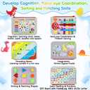 Esjay Toddler Busy Board Montessori Toys for Boys Girls, Sensory Book Educational Activities for Learning Fine Motor Skills, Birthday Gifts for Toddlers, Travel Toys for Airplane Car,Grey Dinosaur