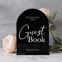Guest Book With Stand - 5"x7" Black Arched Acrylic Wedding Sign and Base, 1/8" Thick | Modern Calligraphy Arch TableTop for Wedding Reception & Event Party Table