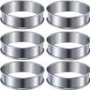 Stainless steel tower ring inner diameter 8cm/3.15in 6-piece set pizza feeding ring double rolled edge circular biscuit cutting cake pie mold kitchen supplies baking tools DIY breakfast pancake ring