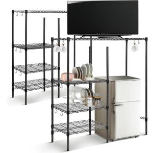 Huwena Mini Fridge Stand with Storage Shelf for Dorm 4 Tier Mini Microwave Stand Baker Rack Adjustable Height Over Fridge Storage Organizer with Hook for College Dorm Kitchen Office Coffee Bar(Black), 51.97 x 48.03 x 18.11 inches