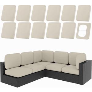 hyha 12Pcs Patio Cushion Covers, Stretch Outdoor Couch Cushion Covers Replacement, Washable Outdoor Chair/Sofa Slipcovers for Patio Furniture Cushions Protector with Elastic Bottom(Taupe,Cover Only)