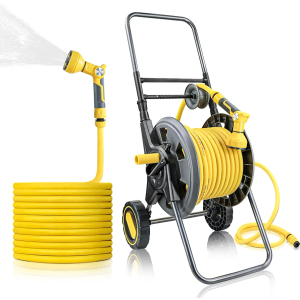 Jardineer Hose Reel Cart with Wheels, Include 100FT Water Hose and Sprayer Nozzle, Portable Garden Hose Set for Watering Flowers, Cleaning Floors, Washing Cars Outside