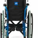 Medline Kidz Pediatric Wheelchair with 14" Wide Nylon Seat with Seat Belt, 150 lb. Weight Capacity, Telescoping Handles, Swing-Back Desk-Length Arms, Swing-Away Footrests with Calf Straps, Blue