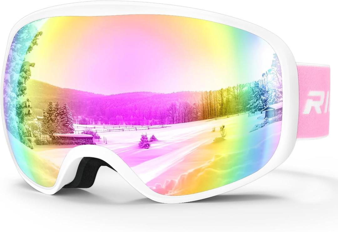 Kids Ski Goggles for Boys Girls Aged 3-14, 100% UV Protection OTG Ski Goggles