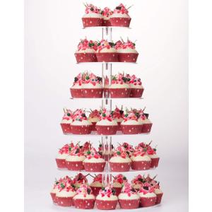 Cupcake Stand, 6 Tier Large Cupcake Tower Display, Round Cupcake Holder, Acrylic Dessert Stand, Pastry Display Tree for Party, Wedding, Baby Shower