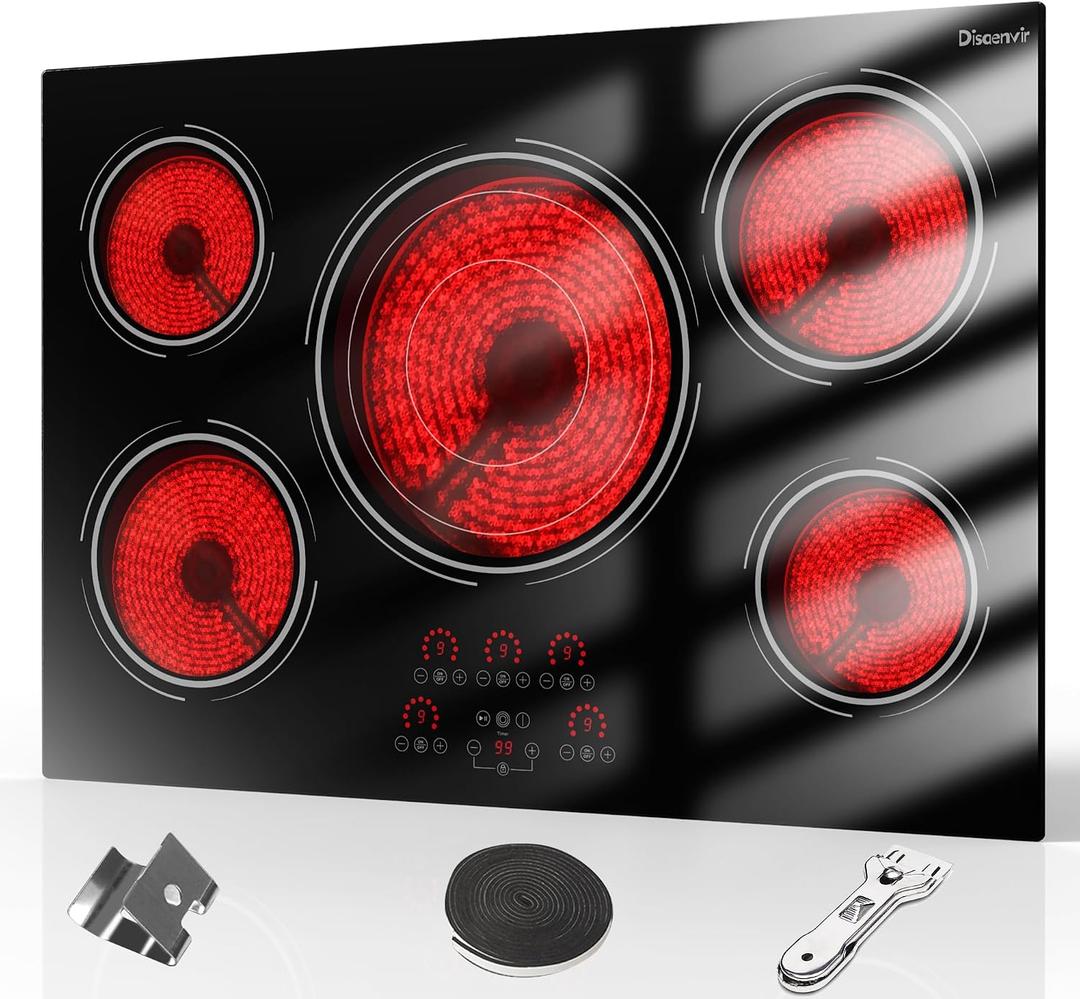 30 Inch Electric Cooktop 9000W Built-in 5 Burner 240V Hard Wired, 30 Inch D590137