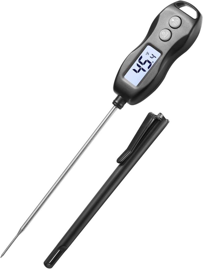 BRAPILOT Digital Meat Thermometer Backlight,Waterproof Instant Read Food Thermometer for Cooking Grilling BBQ Baking Liquids Beef Turkey (Black)