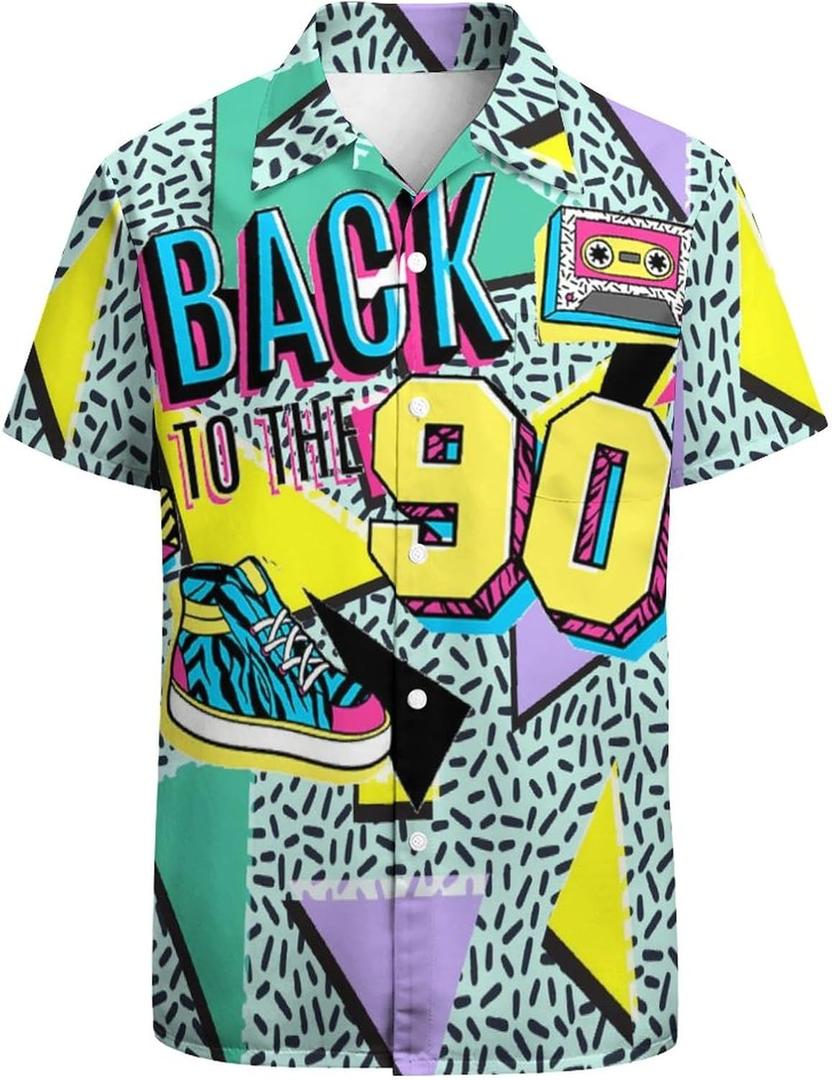 Funny Hawaiian Shirt for Men Casual Short Sleeve Button Down Beach Shirts Printed Tropical Vacation Shirts (L)