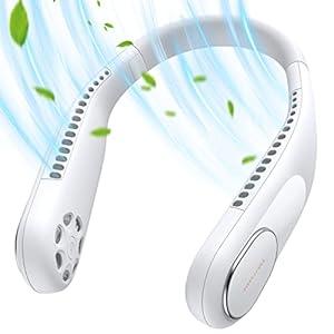 SWEETFULL Portable Neck Fan Bladeless Personal Fan 4000mAh Rechargeable Battery Operated Wearable Small Fan, 360° Cooling Airflow, 3 Speed Neck Cooler for Women Men (5000mAh, Black) (Light White)
