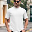 Wihion Men Turtleneck Mock Neck T Shirts Short Sleeve Ribbed High Neck T-Shirt Tee (White, M)