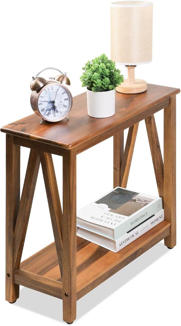 ENKEZI Narrow End Table with Shelf Slim Side Table, Nightstand for Small Spaces, Bedroom, Living Room, Balcony or Outdoor Use (Minimalist A)