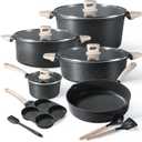 CAROTE Nonstick Pots and Pans Set, Cookware Set Induction Kitchen Cooking Set w/Stock pot & Saucepans, CLassic Black 13pcs