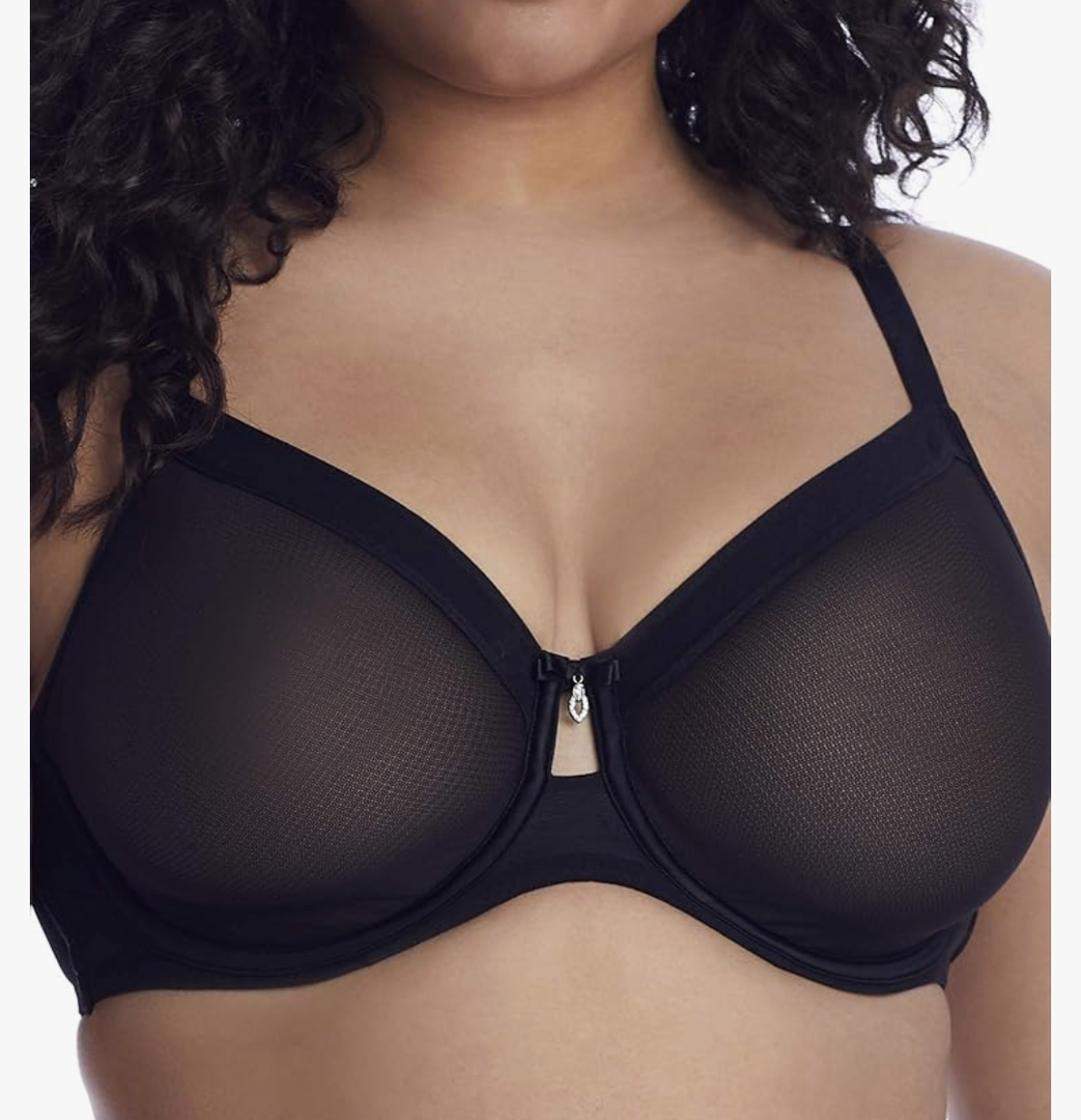 Curvy Couture Womens Sheer Mesh Full-Coverage Unlined Underwire Bra Size 38DDD, Black