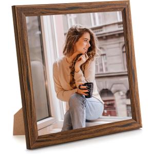 7x7 Wood Frame Brown, Natural Wooden 7x7in Picture Frames, Modern Golden 7 x 7inch Gallery Photo Pic Frame with HD Plexiglass, Horizontal Vertical Wall Mounting Tabletop Display 1Pcs