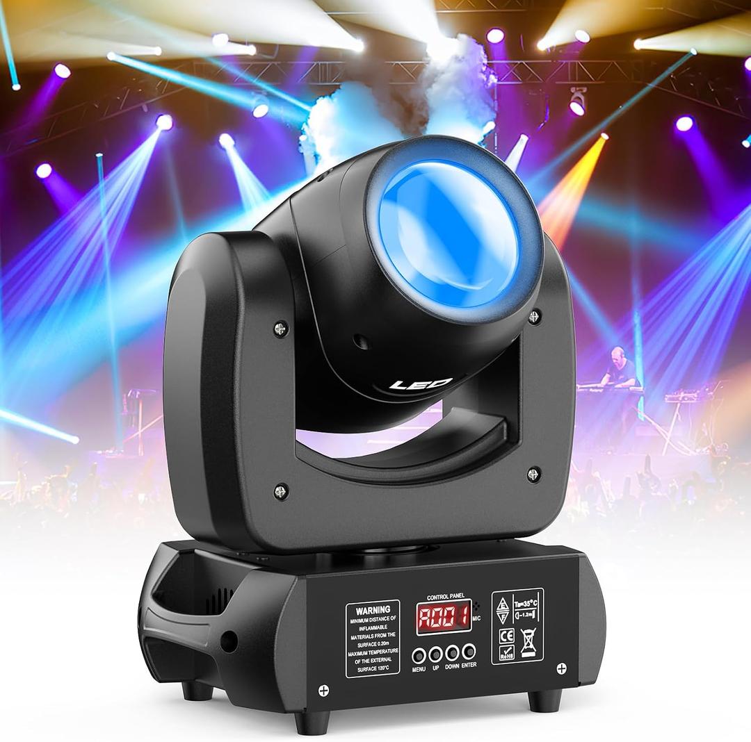 120W Moving Head DJ Lights,18-Facet Prism Stage Lighting 8 Gobos and 8 Colors Spotlight with DMX and Sound Activated Modes for Wedding Parties Church Live Band Show Bar