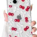 NITITOP Compatible with iPhone 13 Mini Case Cute Clear Cherry Bowknot Design for Women Girls Bow Ribbon Soft Fit Slim Stylish Anti Yellowing Protective Phone Cover - White