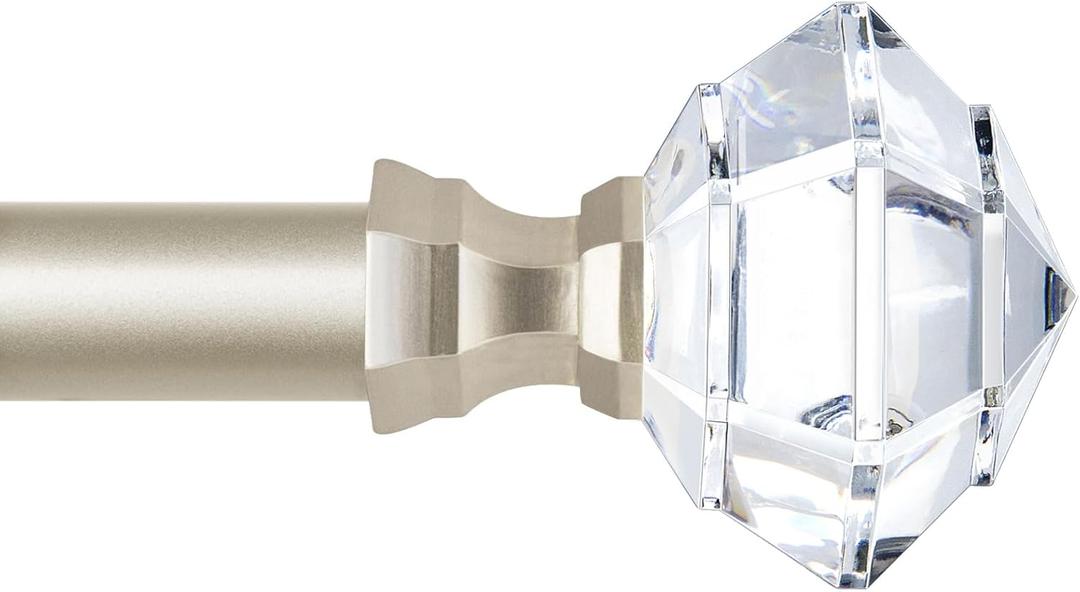 TONIAL Curtain Rods 32 to 115 Inch(2.6-9.6ft), Telescoping Splicing 3/4 Single Rods for Windows Decorative Drapery Rod with Acrylic Diamond Finial, Champagne Gold