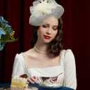 Cizoe Tea Party Fascinator Hats for Womens 50s Headwear with Veil Flower Cocktail Wedding Church Derby Hat (White)
