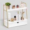 2-Tier Bathroom Organizer Countertop with Drawer, Wood Counter Organizer for Bathroom Decor, Sink Shelf for Vanity Storage, Makeup Tray for Perfume Skincare, Spice Rack Bedroom Kitchen Corner
