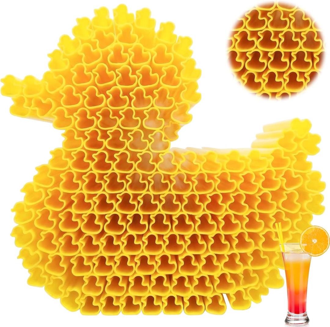 Potchen 150 Pcs Reusable Plastic Straws Fun Silly Shaped Drinking Straws Bulk for Tropical Summer Pool Party Supplies, Birthday & Cocktail Table Decorations(Duck)