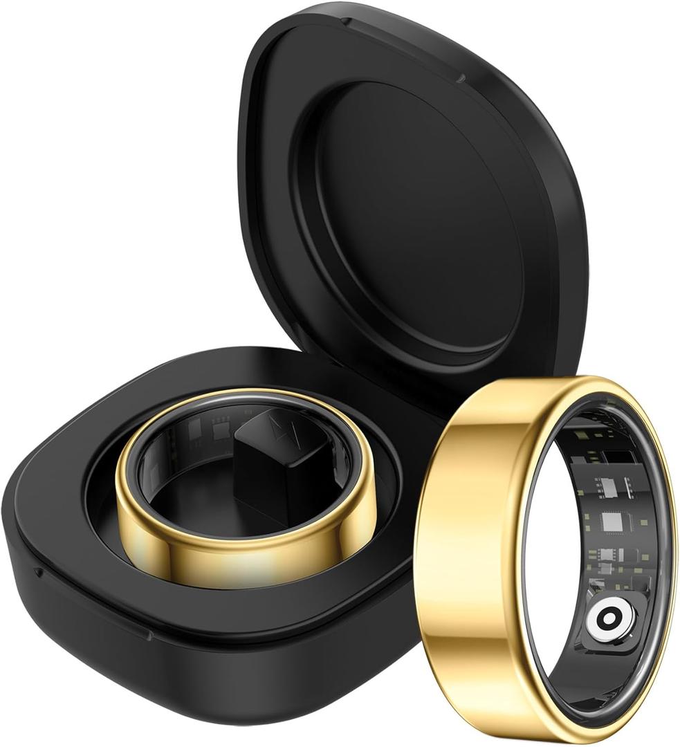 Smart Ring for Men Women Health Rings Heart Rate Sleep Monitor Step Counter Pedometer Sports Ring Fashion Fitness Tracker Ring with Charging Case Gold Rings for Android iOS Phones (12)