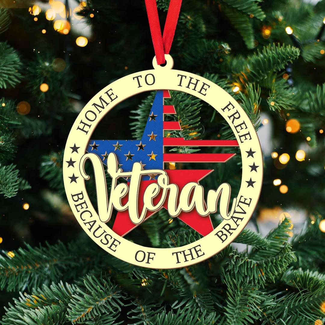 Veteran Ornaments - Veteran Christmas Ornament - 2 Layer Wooden Ornaments, Veteran Xmas Gift, Ornament Gift for Veterans, Gifts for Veteran Soldier Armed Forces Military Memorial (Style 1)