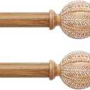 2 Pack Wood Curtain Rod for Windows 48 to 84 Inch, 1'' Diameter Adjustable Heavy Duty Rustic Farmhouse Drapery Rods with Boho Imitation Wooden Grain Decorative Finials, Size: 30''-88'' – Light Wood