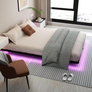 Floating Bed Frame Full Size with LED Lights Metal Platform Bed No Box Spring Needed Easy to AssembleFull