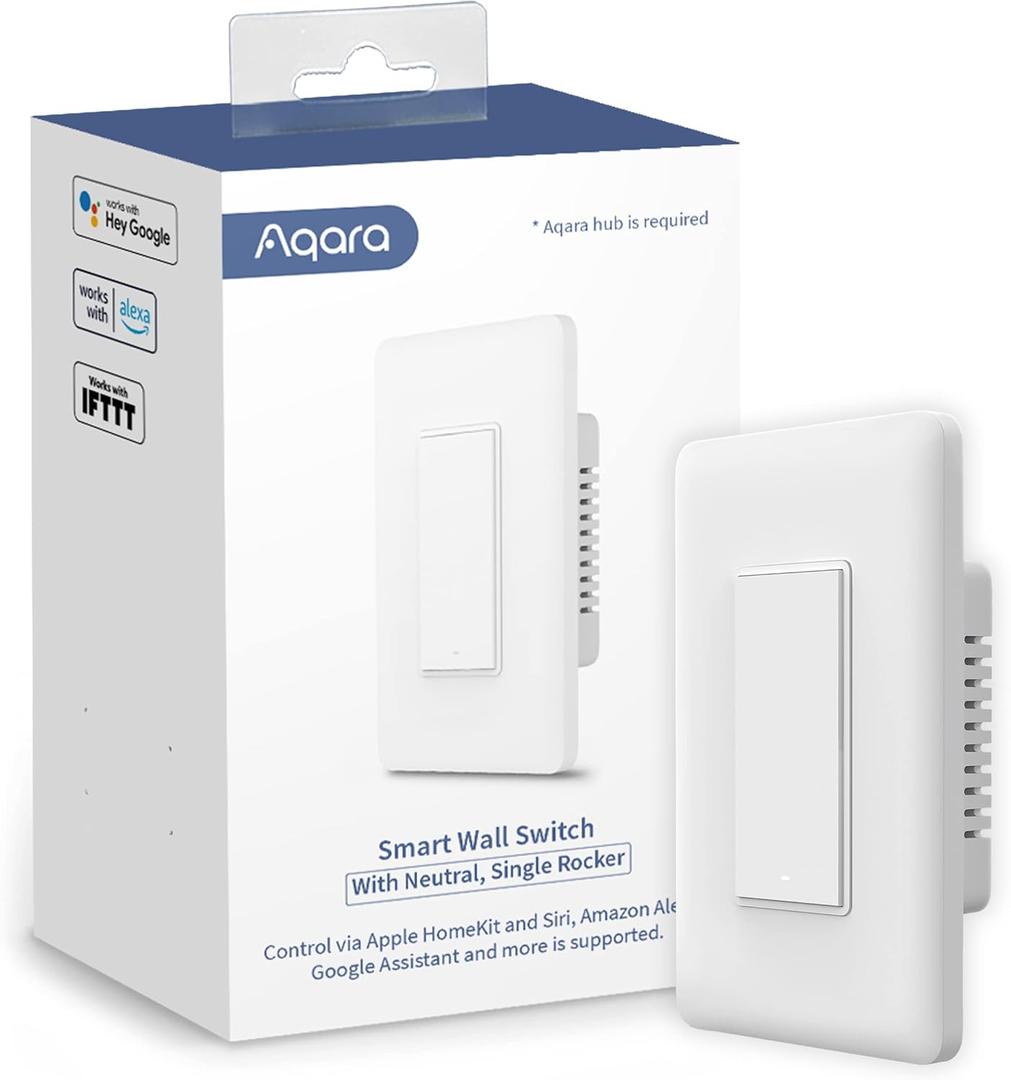 Aqara Smart Light Switch (with Neutral, Single Rocker), Requires AQARA HUB, Zigbee Switch, Remote Control and Set Timer for Home Automation, Compatible with Apple HomeKit, Alexa, Google Assistant