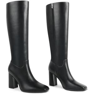 Zzheels Women's Knee High Boots Square Toe Chunky Knee Heeled Boots Long Boots for Women, Size 6.5