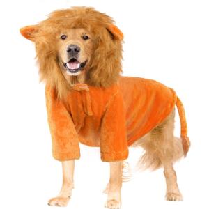 DELIFUR Dog Halloween Lion Costume - Adorable Pet Dress Up Clothes Animal Warmth Cosplay Holiday Coat for Medium and Large Dog Funny Outfit Comfort (Orange Lion, X-Large)