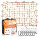 Seven Sparta 5’ x 7’ Bungee Cargo Net Stretches to 10' x 14' for Truck Bed, Pickup Bed, Trailer, Trunk, SUV with 16 Bonus D Clip Carabiners Car Organizer Net for Large Loads (Orange)