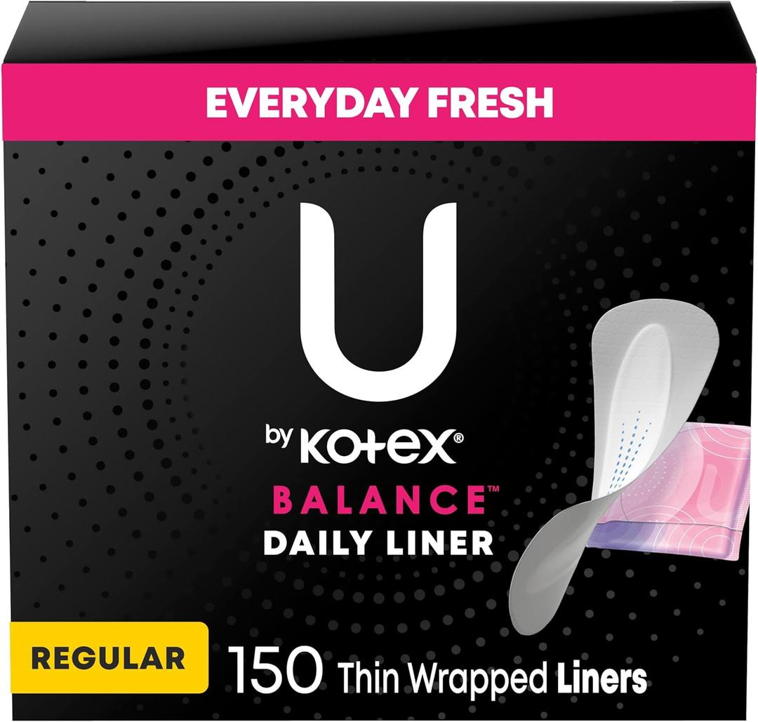 U by Kotex Balance Daily Panty Liners, Wrapped, Light Absorbency, Regular Length, 150 Count 