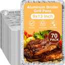 70 Pack Aluminum Grill Pans 13 x 9 Inch, Disposable Broiler Pans with Holes and Ribbed Bottom, Heavy Duty Foil Grill Liners for BBQ, Roasting, Drip Trays, and Oven Cooking