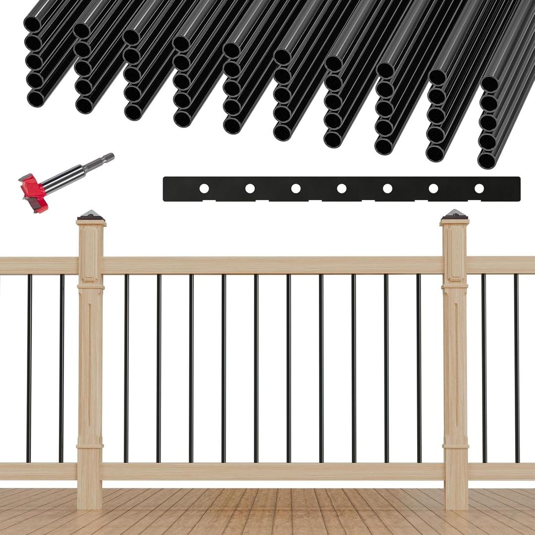 25 Pack Hollow Round Deck Balusters 26" Balusters for Deck Railing Aluminum Deck Spindle Staircase Balusters Deck Railing Equipped with a Drill Bit + a Hole Position Ruler