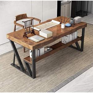 SSS Furniture Metal Table Legs H28 x W24 Inch Black, Modern Dining/Office 2-Tier, DIY Computer Desk Country Style Iron Bench Legs, Set of 2