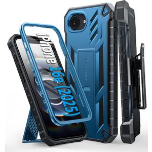 FNTCASE for iPhone 16e Phone Case: Military Grade [Built-in Screen Protector] [Belt-Clip & Kickstand] Matte Drop Proof Protection Cover | Rugged Shockproof TPU Protective Sturdy Cases 2025 - Blue