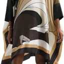 Varni Jewel Full Lengthed Printed Softy Silk Modest Wear Kaftan for Women,Beach Dress,Maxi Dress,Caftan, Birthday,Crew Neck Style,Regular Kaftan (Brown and Black)