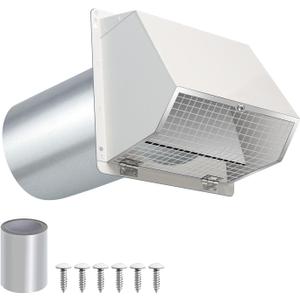 4 Inch Dryer Vent Cover Outside Hooded Wall Vent with Screen and Damper, Exhaust Vent Wall Mount Exterior Wall Vents Cover Cap for Dryer Ventilation&Outdoor Air Exhaust,Galvanized Steel,White