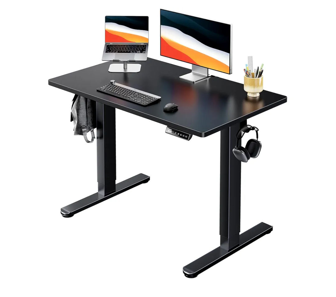 HUANUO Electric Standing Desk, 40" x 24" Whole Piece Desktop, Adjustable Height Computer Desk, 4 Height Memory Settings, Sit Stand Up Desk for Home Office, Black