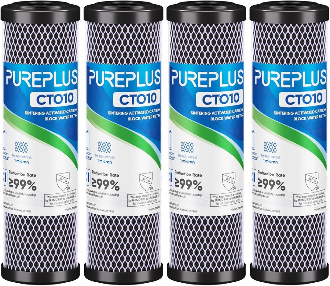 1 Micron 2.5" x 10" Whole House CTO Carbon Water Filter Cartridge Replacement for Under Sink Water Filter System, Dupont WFPFC8002, WFPFC9001, FXWTC, SCWH-5, WHEF-WHWC, WHCF-WHWC, AMZN-SCWH-5, 4Pack (4 Count (Pack of 1))