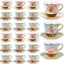 Set of 18 Tea Cups and Saucers Tea Party Decorations Floral Porcelain 5.4 oz British Gift for Women Birthday Party, Church, and Mother's Day (Classic Style)