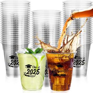 Ruisita 50 Pack Graduation Cups, 12 Ounces, Black, White, and Gold, Polypropylene, Disposable, Graduation Theme, Modern Style, Hot & Cold Drinks