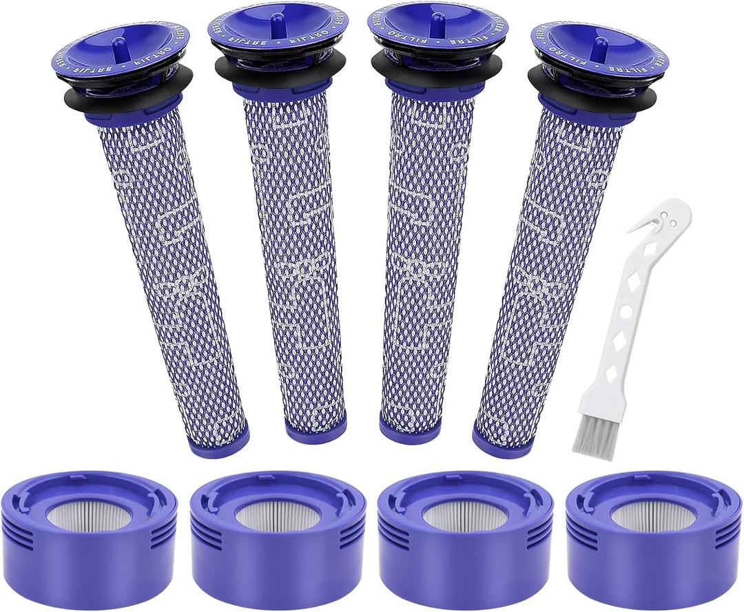 V8 V7 Animal Filter Replacement for Dyson V7 V8 Animal Absolute Motorhead Cordless Stick Vacuum Cleaner, 4 Post Filter, 4 Pre Filter and V8 V7 Roller Brush, Part # 965661-01 & 967478-01