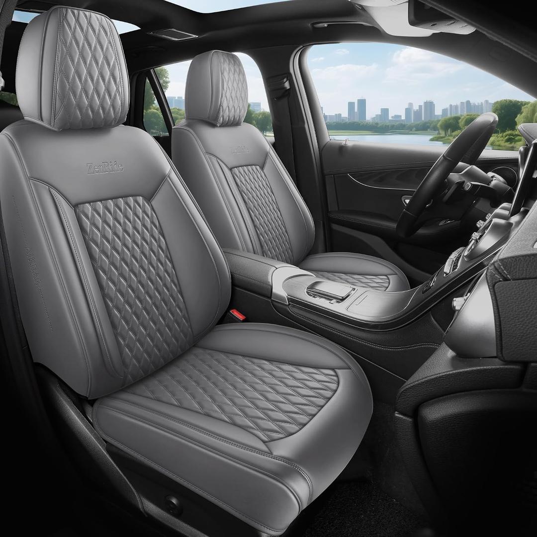 Gray Thick Nappa Leather Automotive Front Car Seat Covers Set of 2