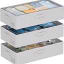 CYhom 3Pcs Under Bed Storage Bins with Metal Frame - Shoe Organizer for Closet with Clear Cover Oxford Fabric Sturdy Underbed Container Foldable Stackable Clothes Organizer (Grey, 23.5x11.8x6.3)