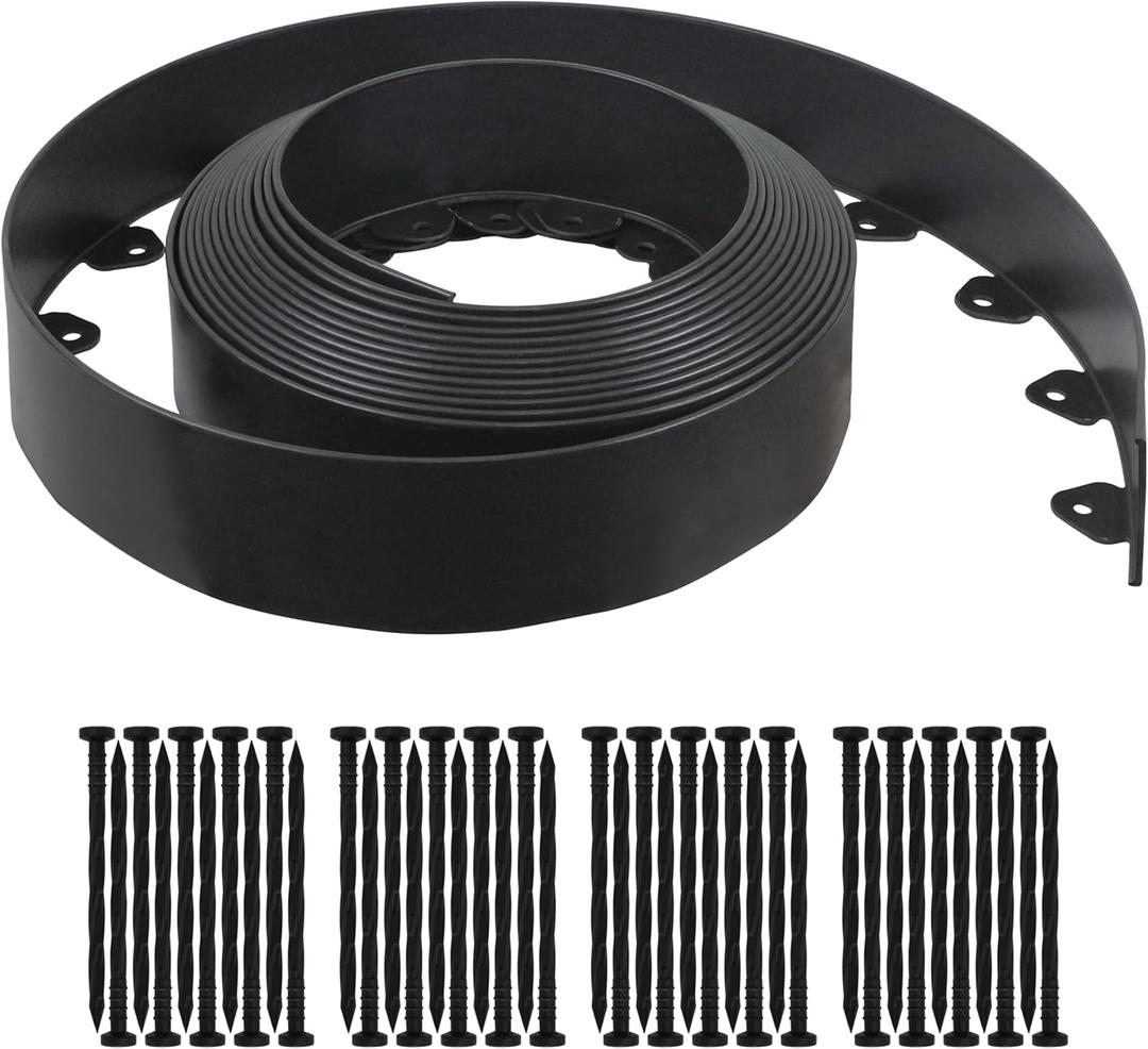 Gardzen Landscape Edging Kit, 40-Foot Long, 3-Inch Tall, No Dig Garden Edging Border for Flower Beds, Tree Rings, Pathways, Includes 40 Spikes (Black)